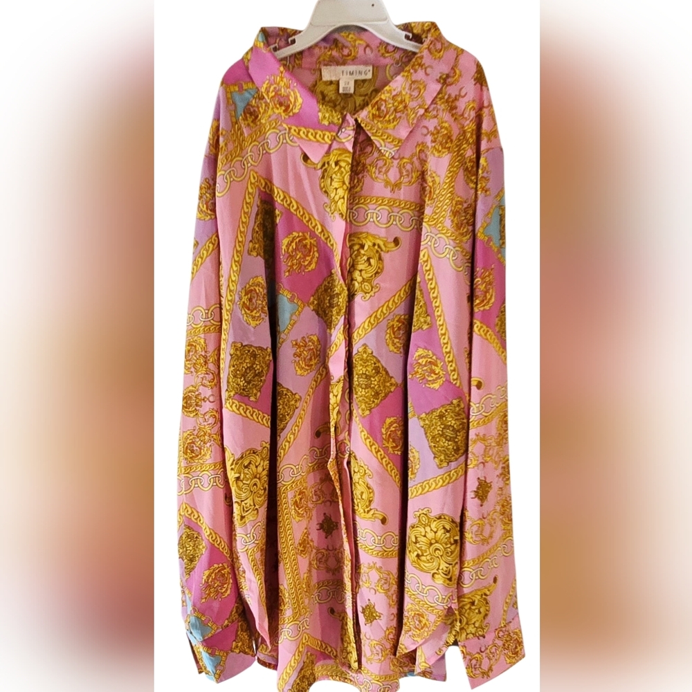 Timing Pink & Gold Baroque Button-Down Shirt